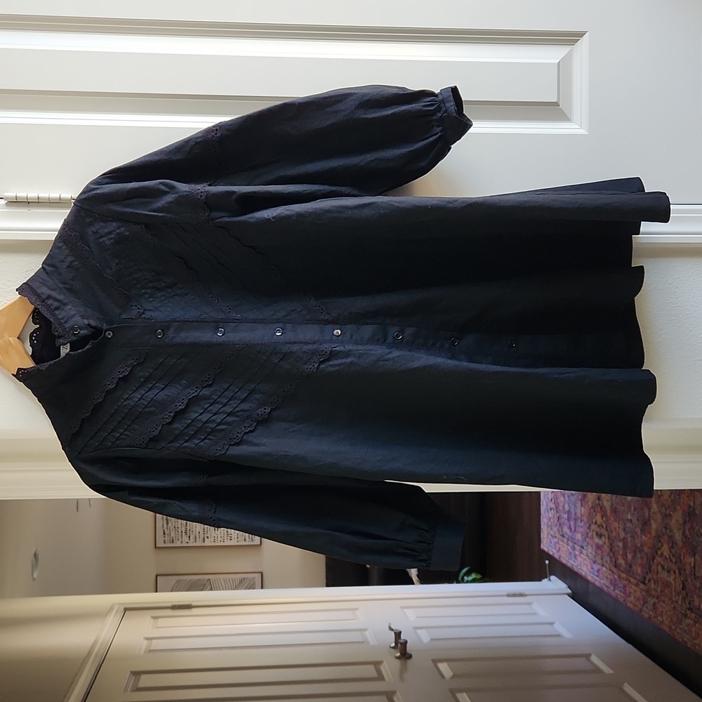 ZARA Black Dress with Puff Sleeve Mock Neck Buttons